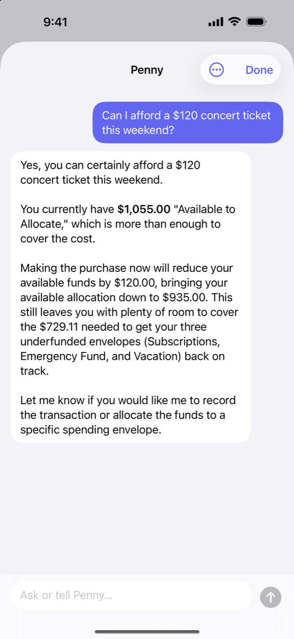 Asking Penny whether a concert ticket fits this weekend